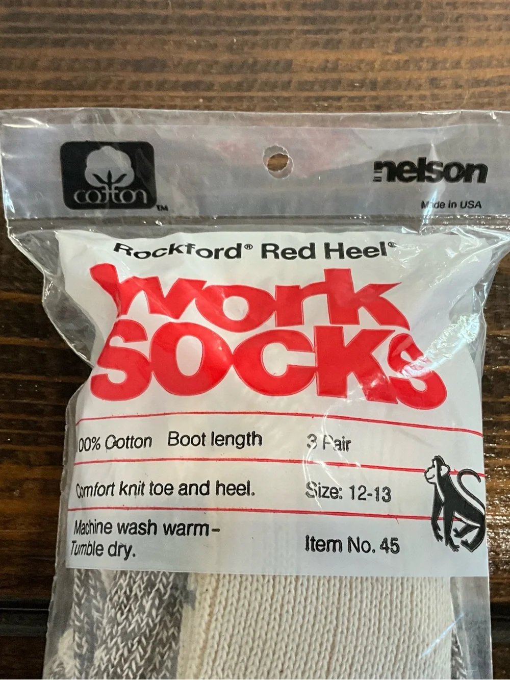 Vintage 3 pack Nelson Red Heel Work Socks Size 12-13 NOS Sock Monkey Elephant